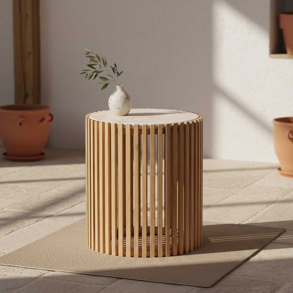 Bijzettafel Infinity Rond Marmer - Sungkai hout onderstel - Bijzettafel - BUVV Home