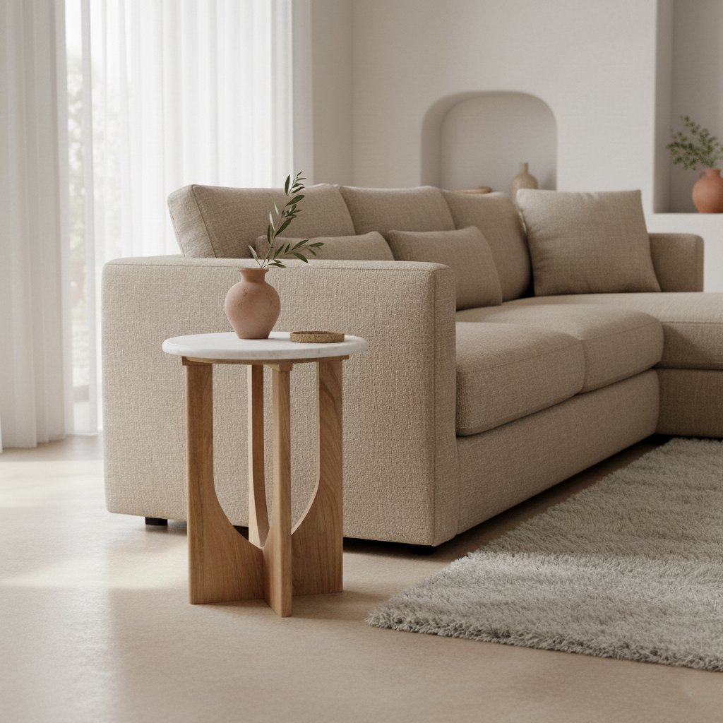 Bijzettafel Kuching Marmer Wit - Mangohout onderstel - Bijzettafel - BUVV Home