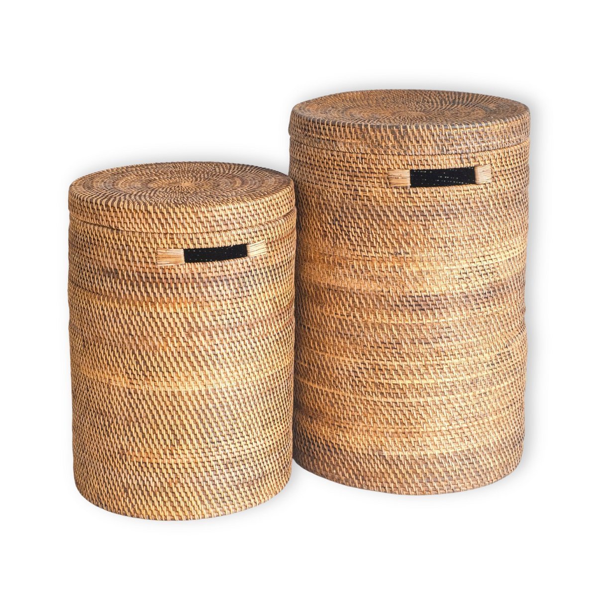 Grote wasmand met deksel - geweven ronde mand - bruine boho opslagmand - decoratieve rotan mand (2 maten Ø 36/40 cm) sari (bruin) - BUVV Home