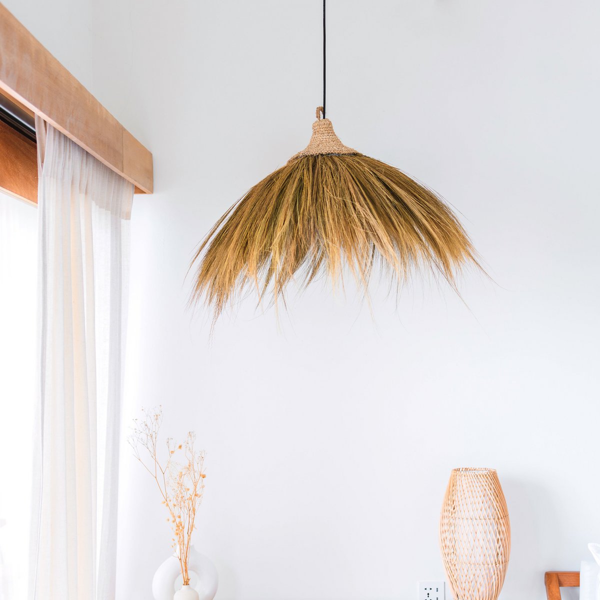 Hanglamp MAWANA met Franjes - Handgevlochten Raffia -Lamp-BUVV Home