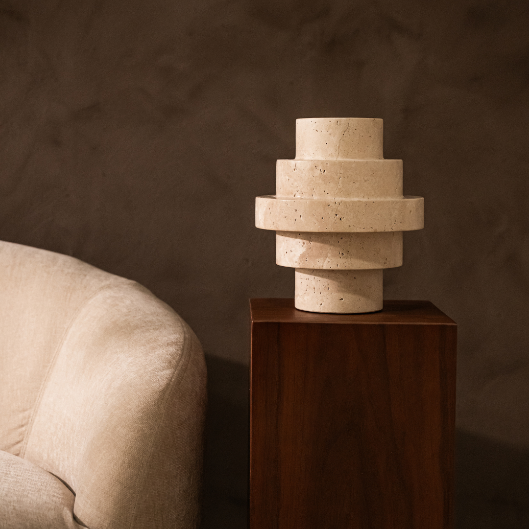Agano Travertijn Vaas – Handgemaakt Natuursteen M