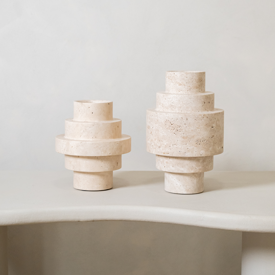Agano Travertijn Vaas – Handgemaakt Natuursteen L