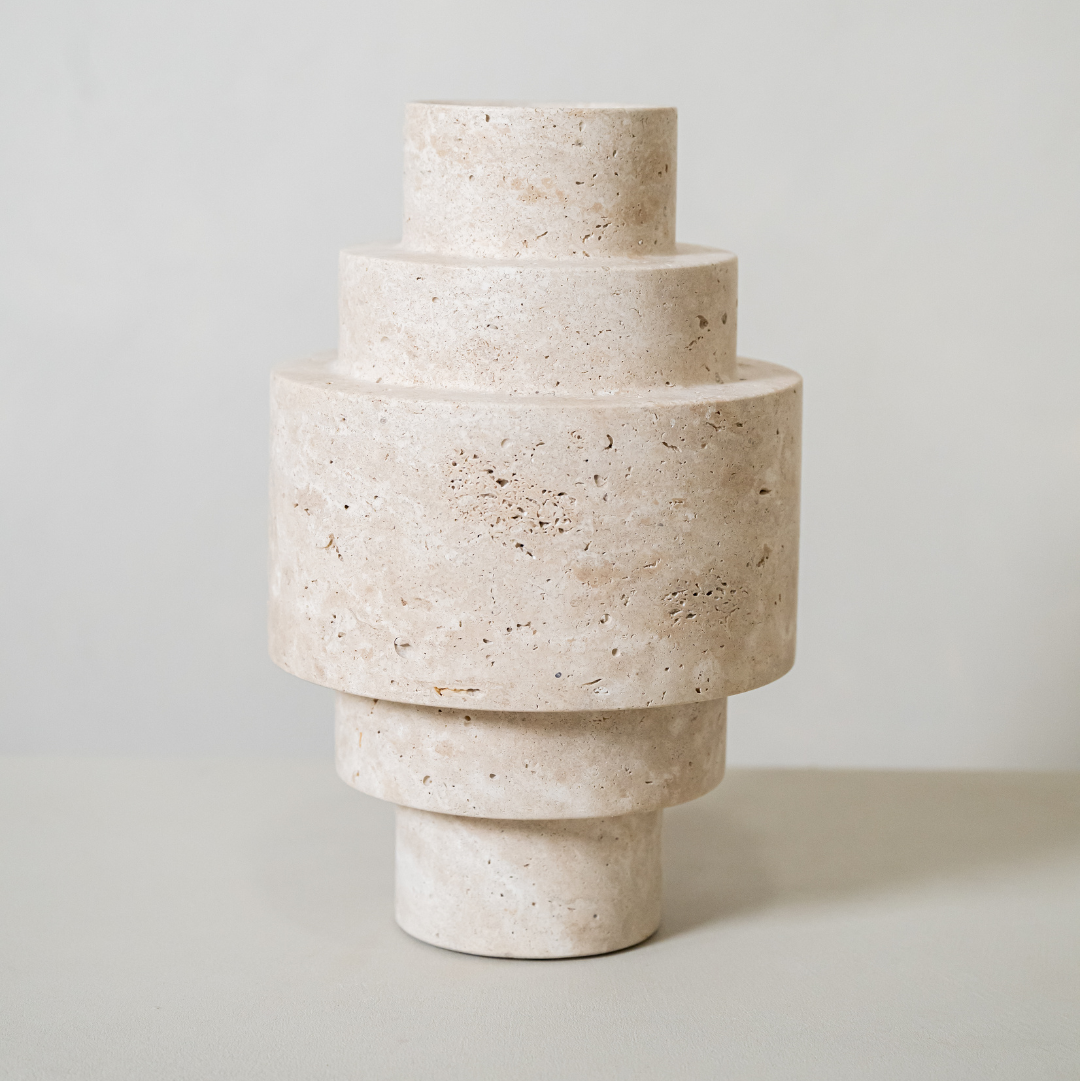 Agano Travertijn Vaas Set – Handgemaakt Natuursteen