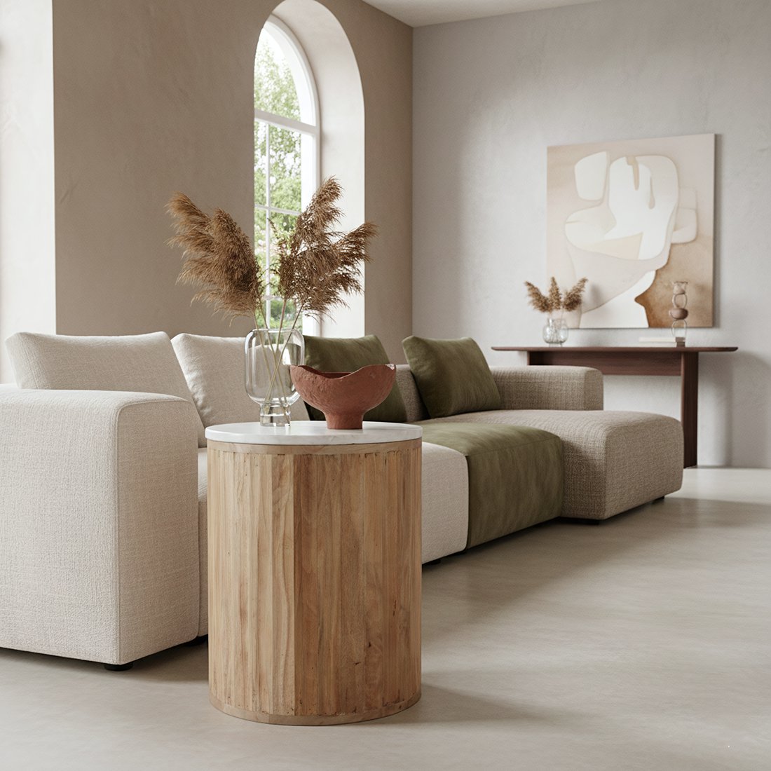 Bijzettafel Malakka Marmer Wit - Mangohouten onderstel