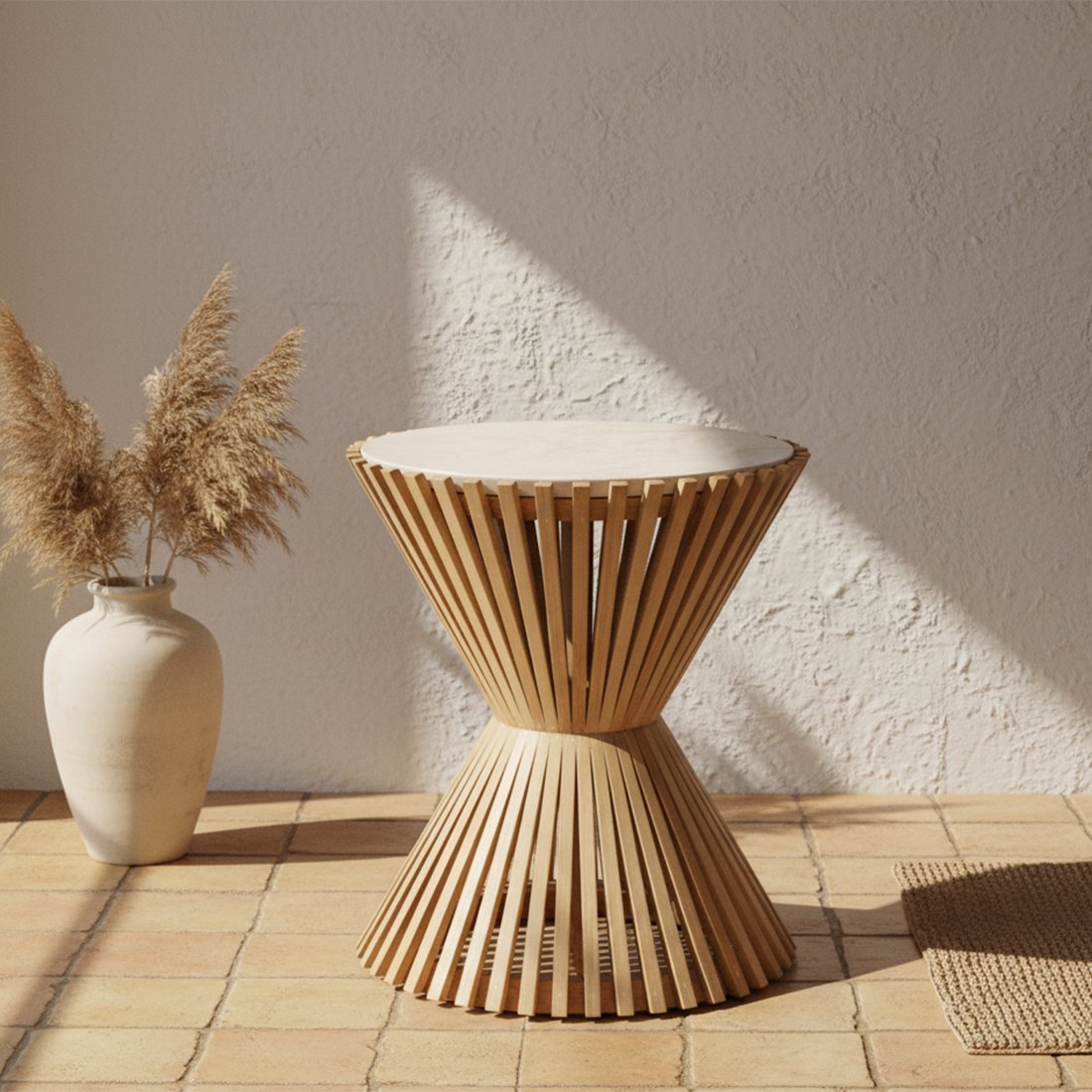 Bijzettafel Infinity Hourglass Marmer - Sungkai hout onderstel