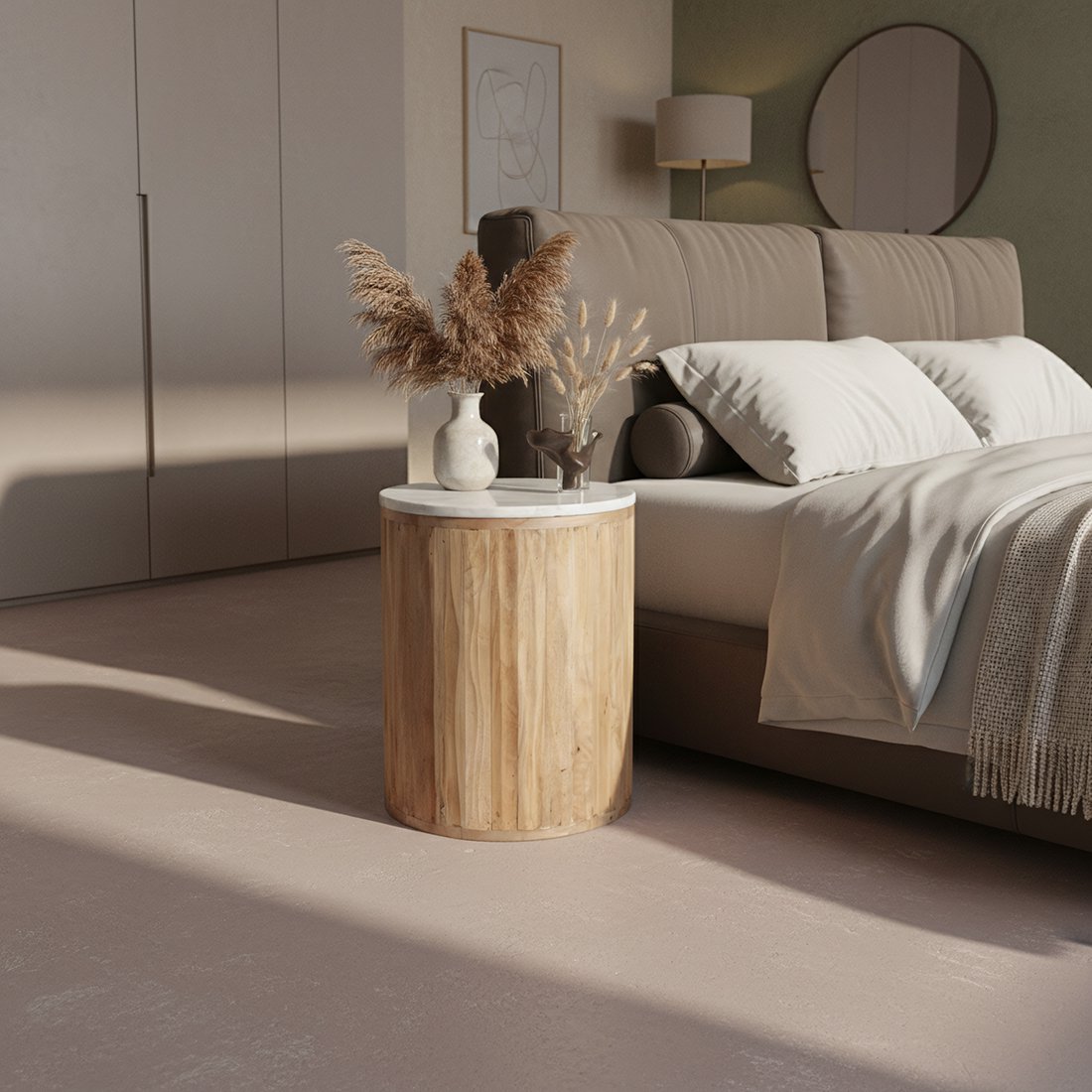 Bijzettafel Malakka Marmer Wit - Mangohouten onderstel