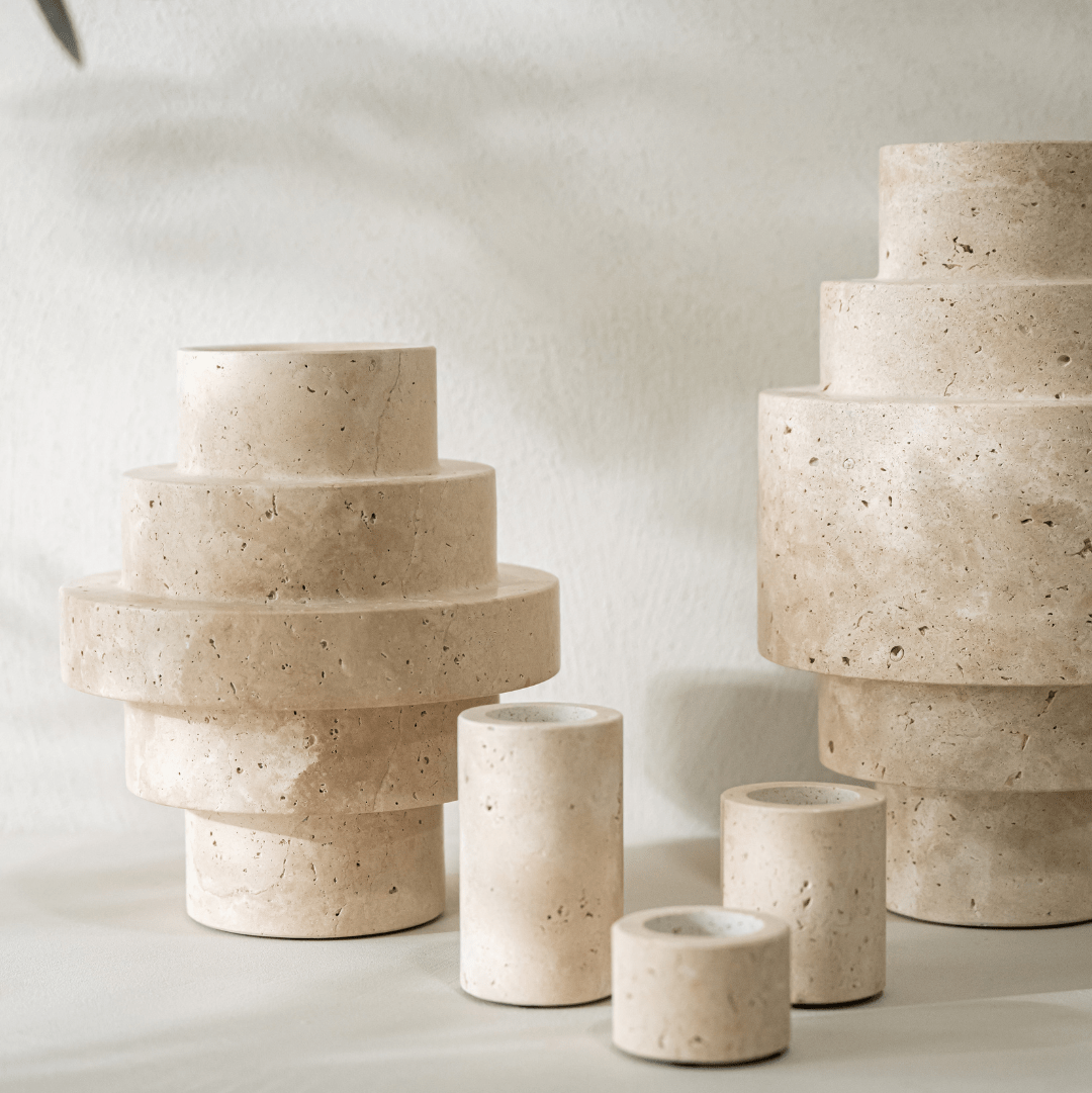 Agano Travertijn Vaas – Handgemaakt Natuursteen L - Vaas - BUVV Home