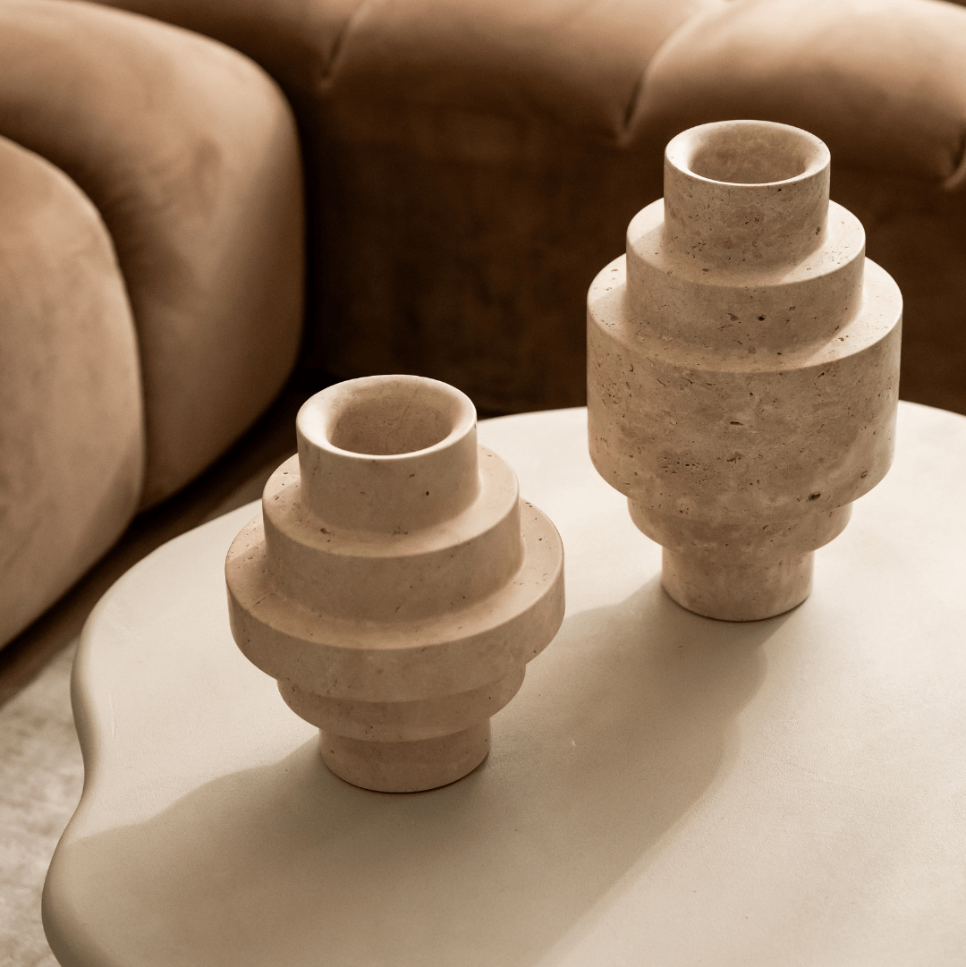 Agano Travertijn Vaas – Handgemaakt Natuursteen L - Vaas - BUVV Home