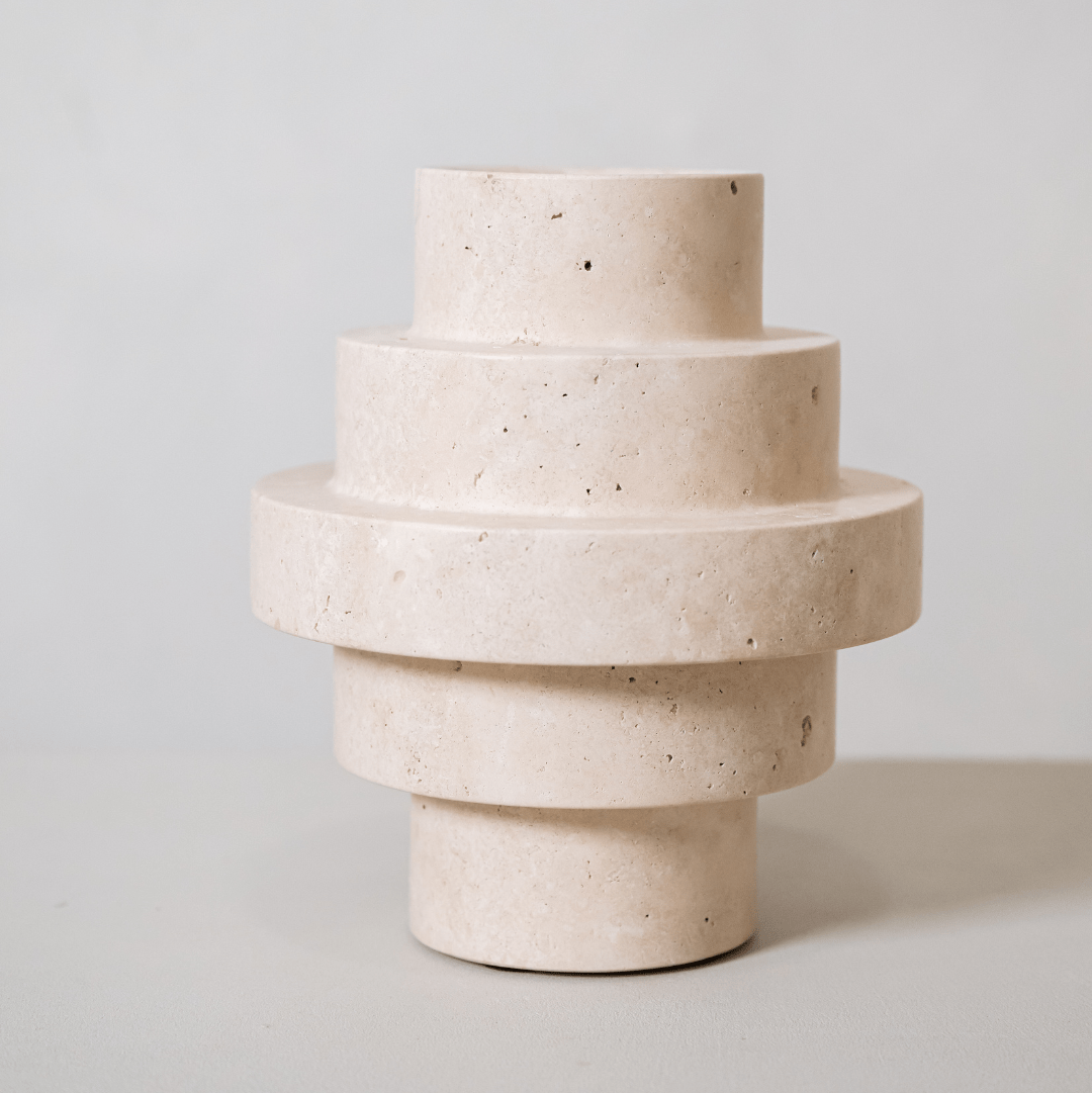 Agano Travertijn Vaas – Handgemaakt Natuursteen M - Vaas - BUVV Home