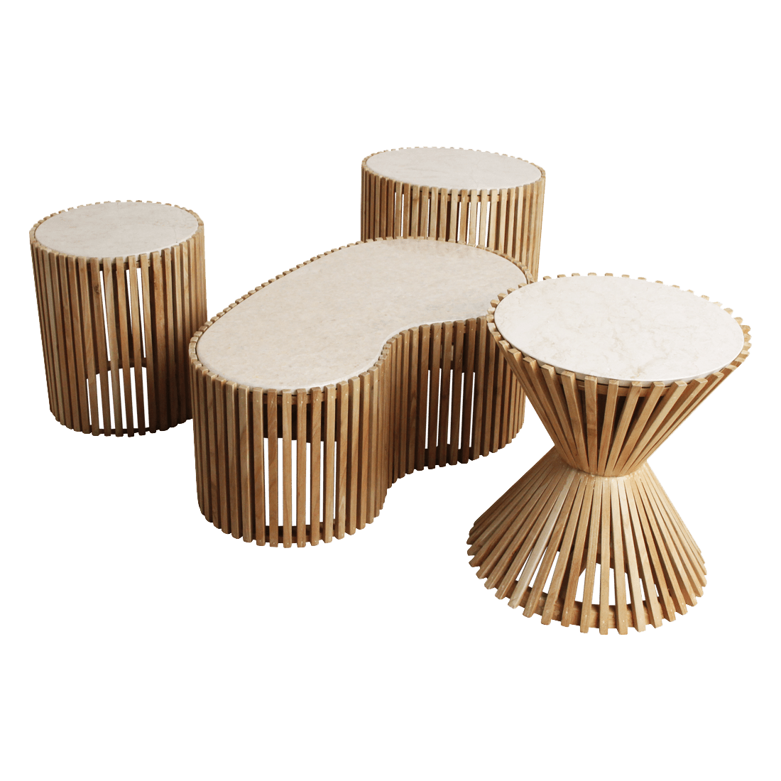 Bijzettafel Infinity Rond Marmer - Sungkai hout onderstel - Bijzettafel - BUVV Home