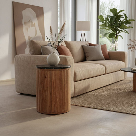 Bijzettafel Langkawi Marmer Zwart - Mangohouten onderstel - Bijzettafel - BUVV Home