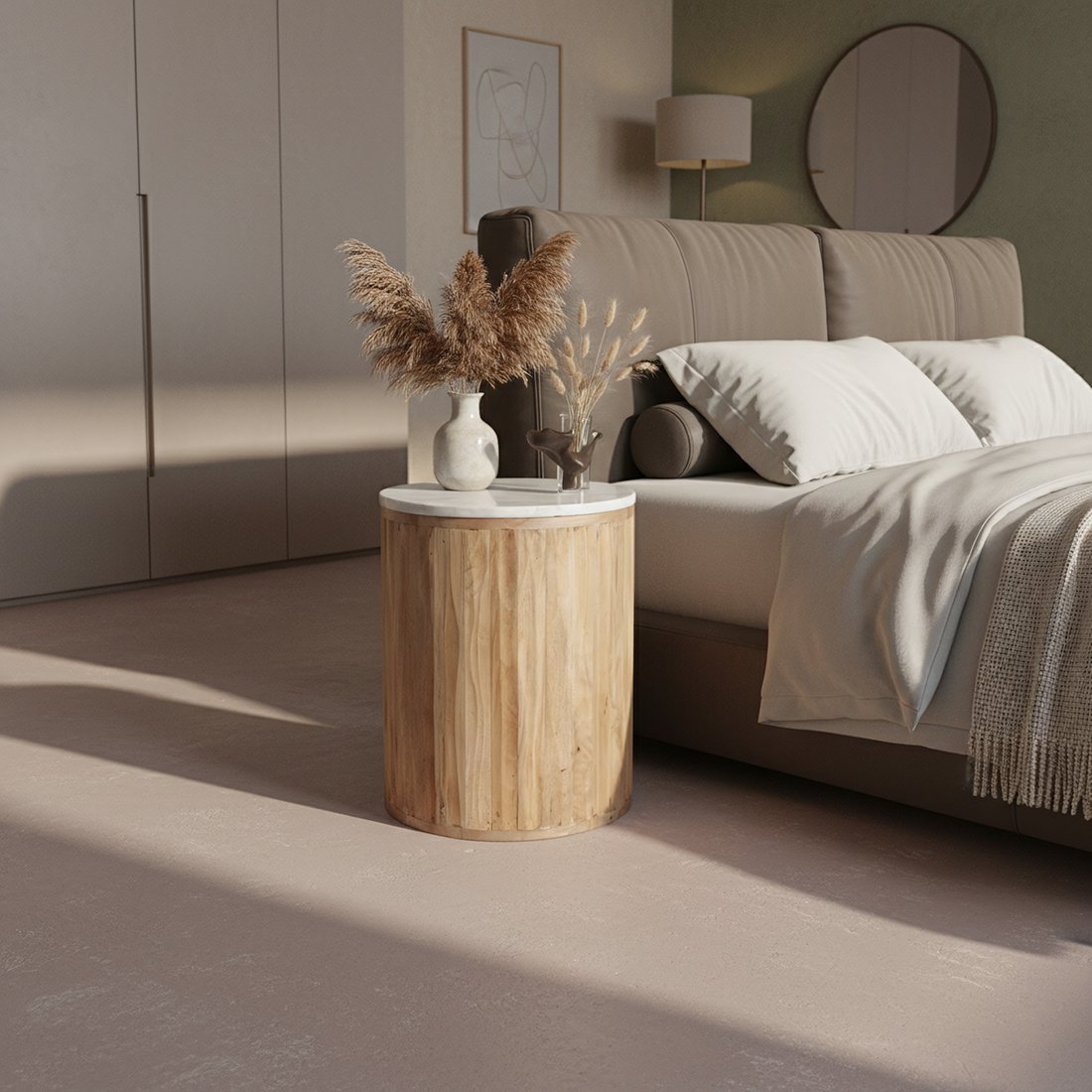 Bijzettafel Malakka Marmer Wit - Mangohouten onderstel - Bijzettafel - BUVV Home