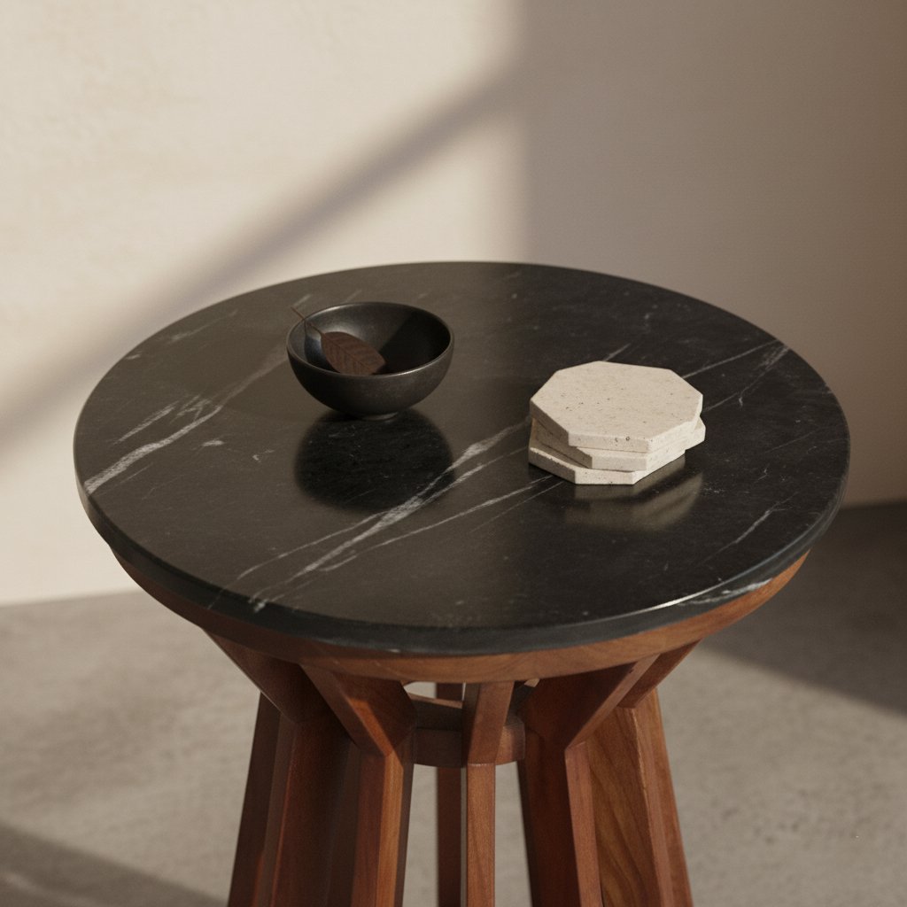 Bijzettafel Sabah Marmer Zwart - Mangohout onderstel - Bijzettafel - BUVV Home