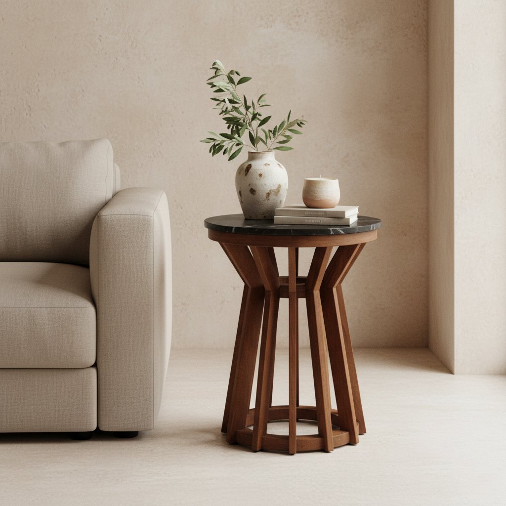 Bijzettafel Sabah Marmer Zwart - Mangohout onderstel - Bijzettafel - BUVV Home