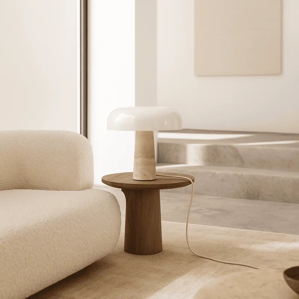 Emily Travertijnlamp – Handgemaakt met Glazen Kap - Lamp - BUVV Home