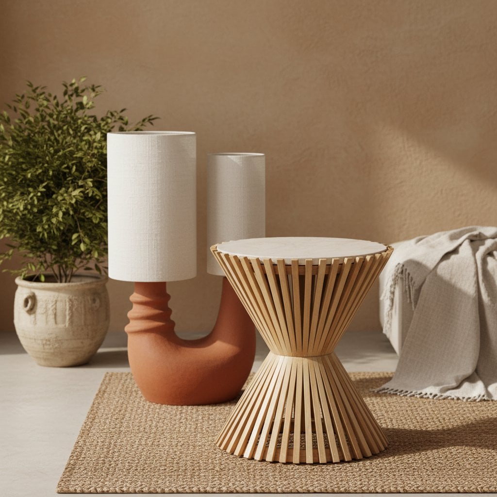 Bijzettafel Infinity Hourglass Marmer - Sungkai hout onderstel