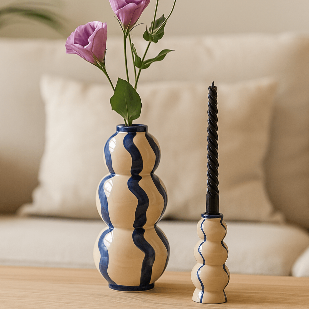 Kaarsenstandaard Stripe Dark Blue - Kaarsenhouder - BUVV Home