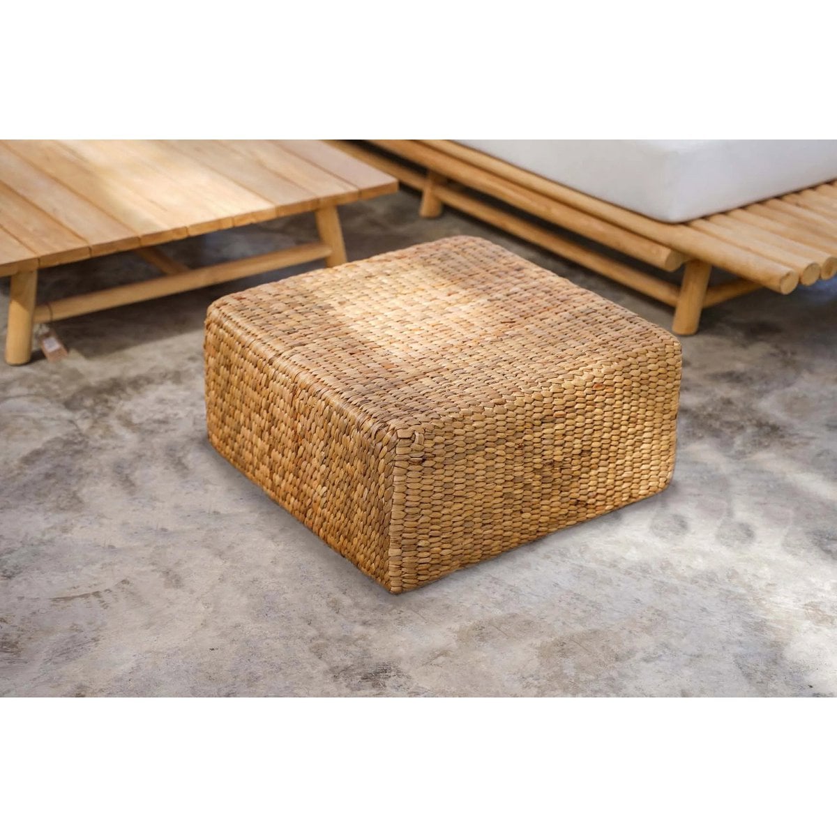 Poef Waterhyacint Vierkant - Naturel - M - Poef - BUVV Home