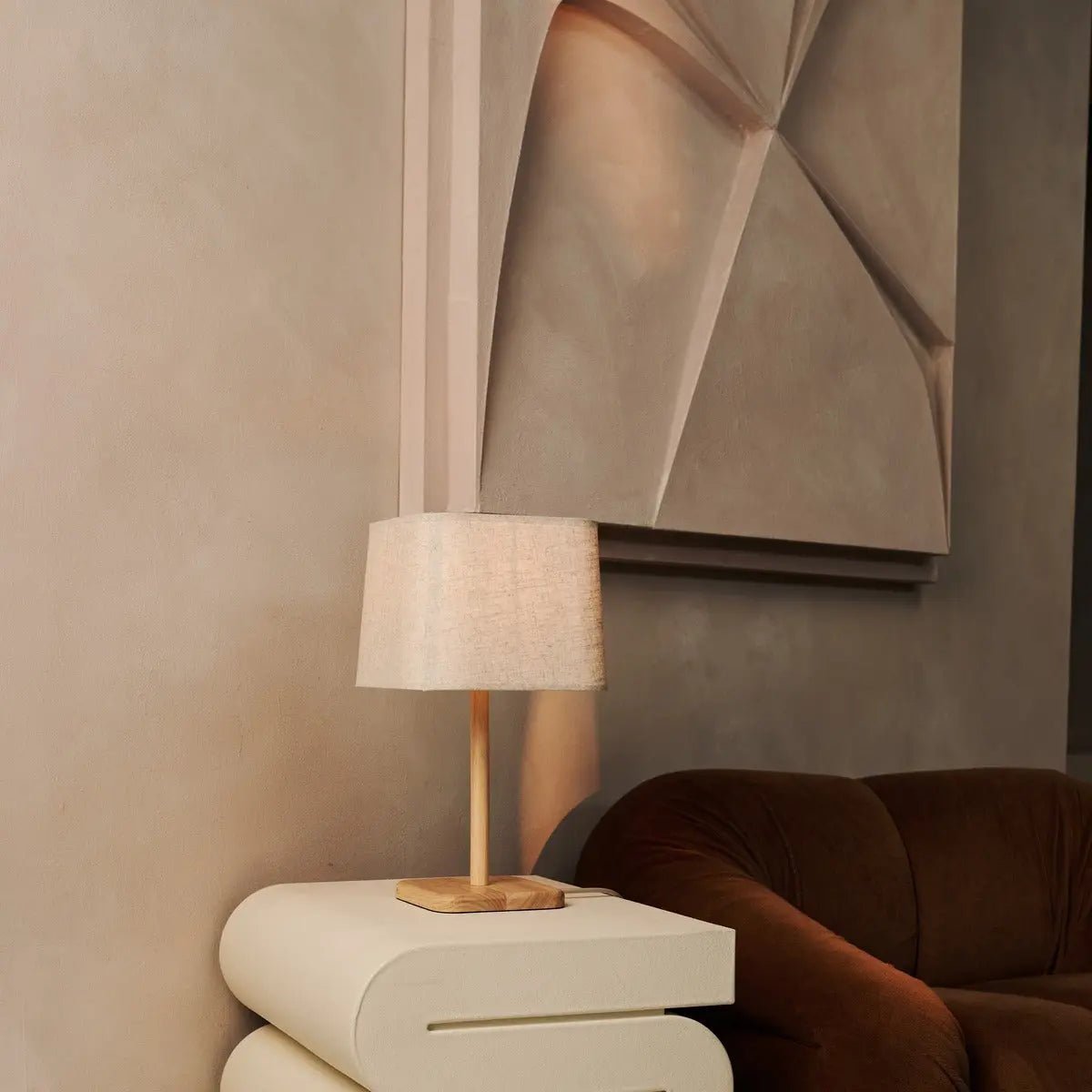 Tafellamp Marley Hout - met Zandkleurige Lampenkap - Lamp - BUVV Home
