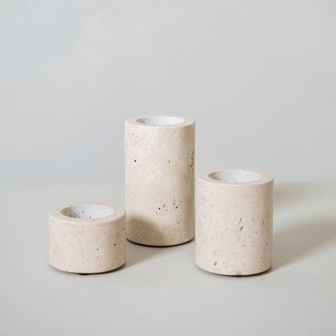 Travertine Waxinelichthouder L (Ø6 x H10 cm) - Waxinelichthouder - BUVV Home