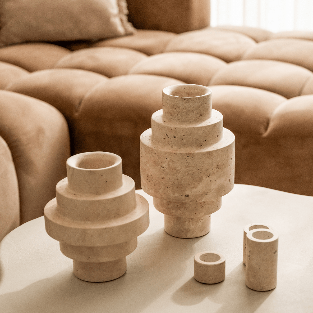 Travertine Waxinelichthouder L (Ø6 x H10 cm) - Waxinelichthouder - BUVV Home