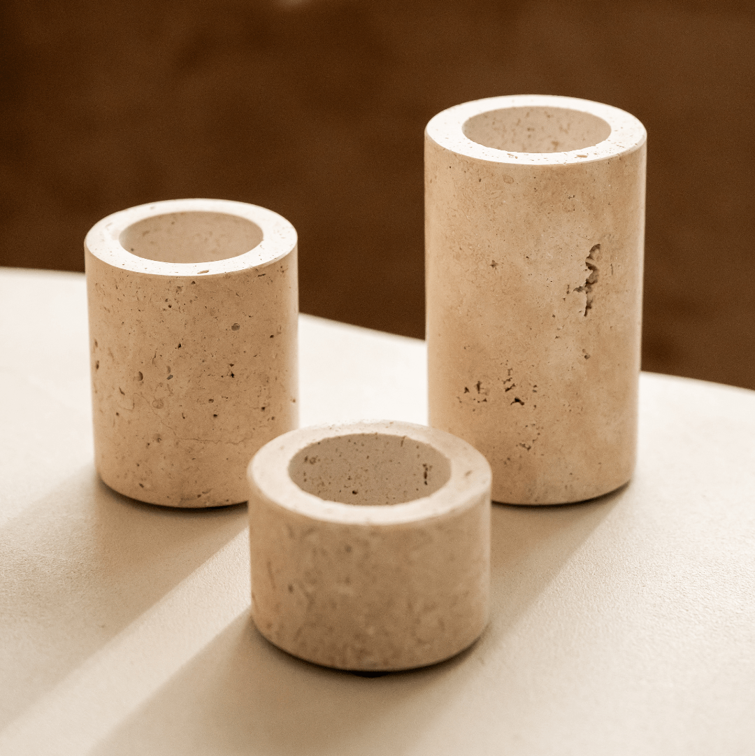 Travertine Waxinelichthouder L (Ø6 x H10 cm) - Waxinelichthouder - BUVV Home