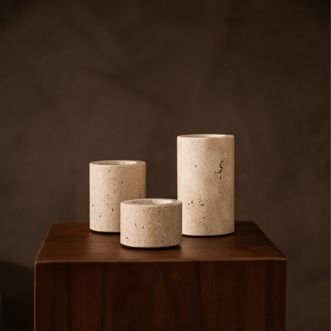 Travertine Waxinelichthouder L (Ø6 x H10 cm) - Waxinelichthouder - BUVV Home