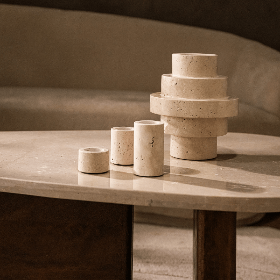 Travertine Waxinelichthouder L (Ø6 x H10 cm) - Waxinelichthouder - BUVV Home