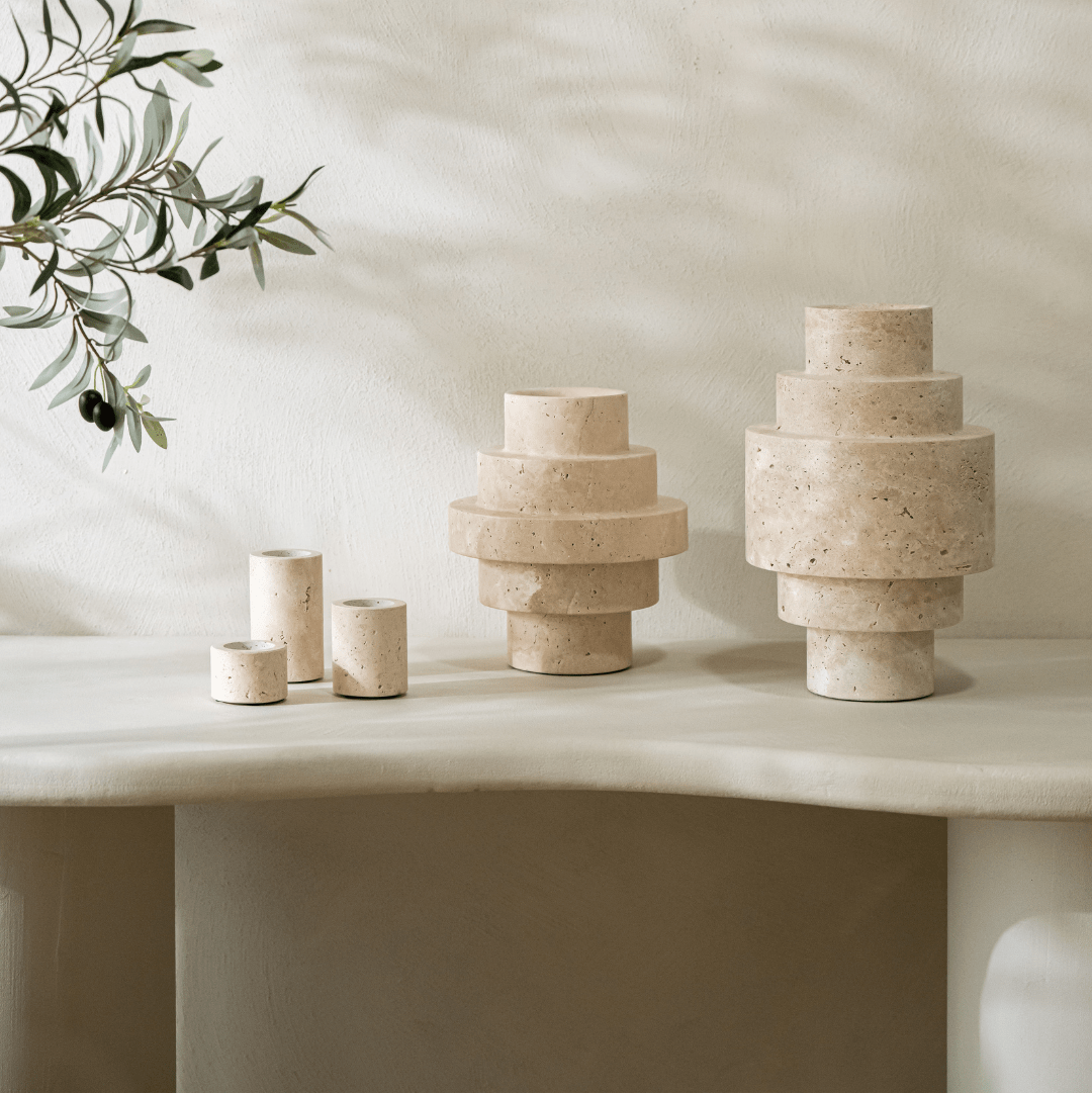 Travertine Waxinelichthouder L (Ø6 x H10 cm) - Waxinelichthouder - BUVV Home