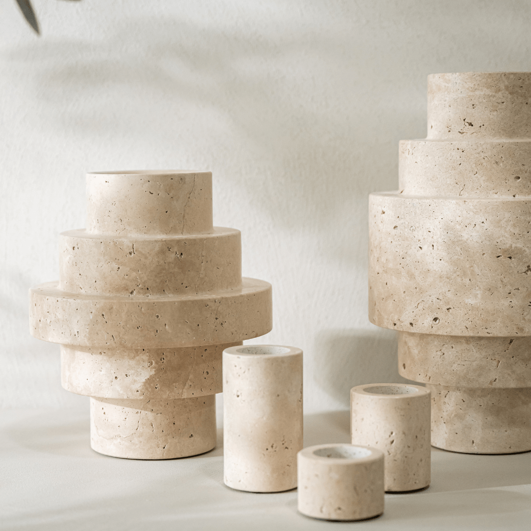 Travertine Waxinelichthouder L (Ø6 x H10 cm) - Waxinelichthouder - BUVV Home