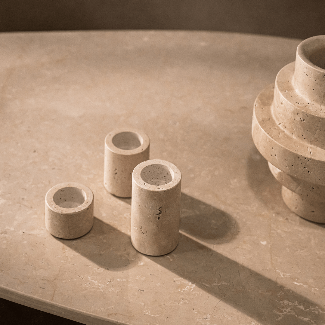 Travertine Waxinelichthouder L (Ø6 x H10 cm) - Waxinelichthouder - BUVV Home